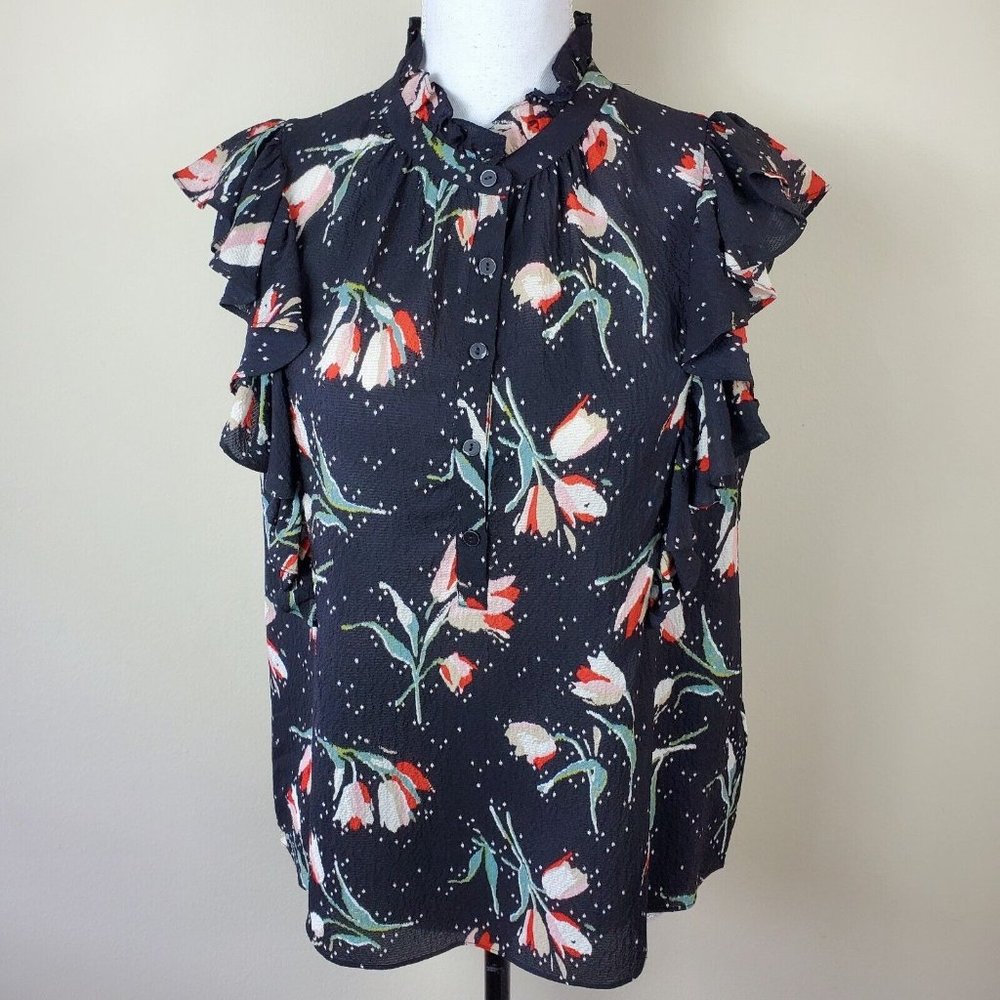 REBECCA TAYLOR Blouse Shirt Top Floral Ruffle Pullover Tulips